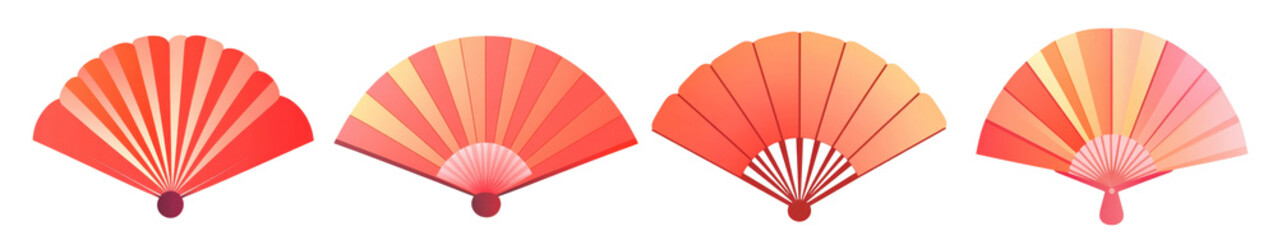 PNG chinese new year with fan icon design set , isolated on transparent background