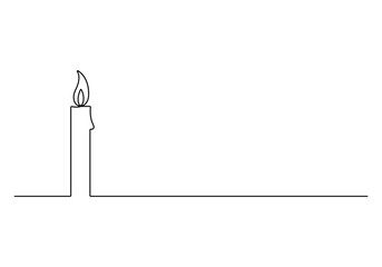 Naklejka premium Continuous single line drawing of candle. Candle one line icon. Vector illustration