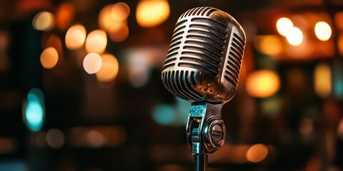 A detailed close up view showcasing a retro style microphone, highlighting its artistic features, vintage design, and unique characteristics in a striking manner.