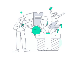 Use red envelopes to attract new customers and promote activity. Flat vector character concept illustration
