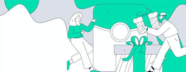 Use red envelopes to attract new customers and promote activity. Flat vector character concept illustration
