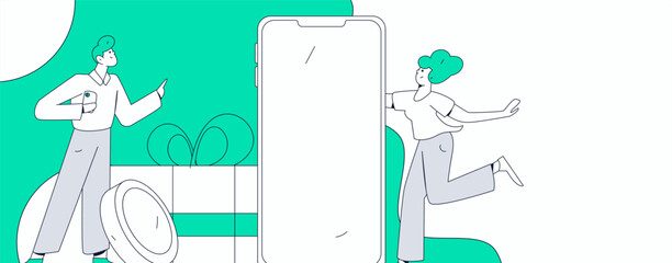 Use red envelopes to attract new customers and promote activity. Flat vector character concept illustration
