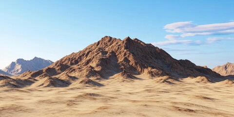 Naklejka premium Desert mountain rises dramatically against a clear blue sky, showcasing the natural beauty of a desert landscape. This stunning desert mountain is a perfect depiction of nature s grandeur.