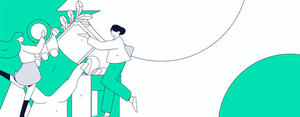 Use red envelopes to attract new customers and promote activity. Flat vector character concept illustration
