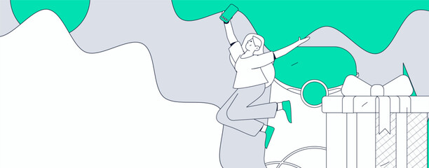 Use red envelopes to attract new customers and promote activity. Flat vector character concept illustration
