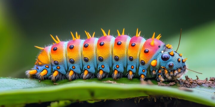 Vibrant small slug moth caterpillar showcasing its colorful features, highlighting the beauty of the small slug moth caterpillar in its natural habitat, perfect for nature enthusiasts and educators.