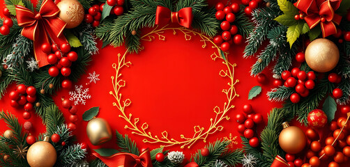 Christmas wreath on red background