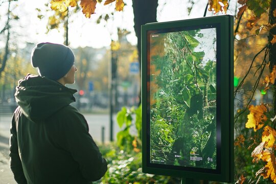 Eco-friendly advertising highlights innovative sustainable materials, digital screens, and green branding to promote environmental awareness and impact.