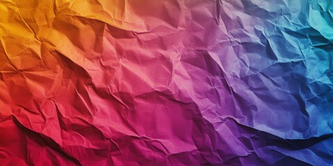Obraz premium Colorful crumpled paper texture showcases a blank, vintage style background with creased details. This colorful paper texture is ideal for creating collages or posters in need of empty space.