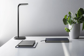 The digital detox trend highlights a minimalist workspace with a smartphone-free zone, featuring a stylish desk adorned with a notebook, plant, and sleek lamp