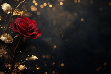 A stunning red rose rests gracefully on a sleek black surface, exuding passion and romance, perfect for celebrating love on Valentine's Day.