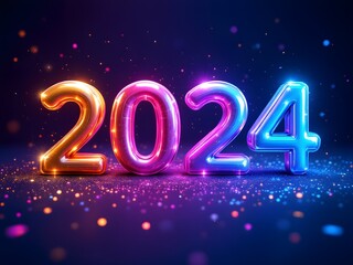Neon 2024: Glowing Number Celebration with Sparkle
