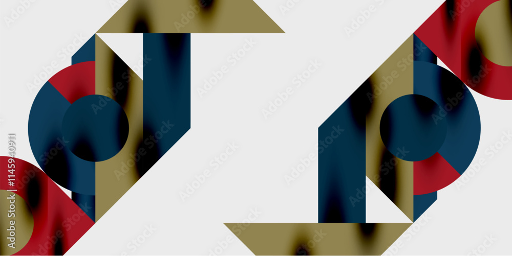 Poster modern abstract background featuring circles, lines, and triangles in a dynamic geometric compositio