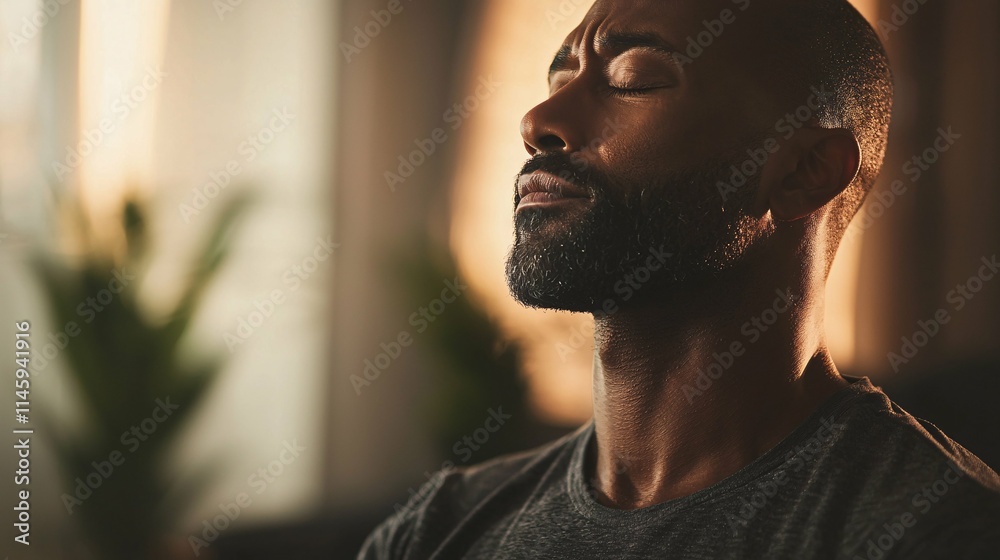 Aufkleber a diverse man practices mindfulness meditation in a softly lit studio, embodying mental well-being a
