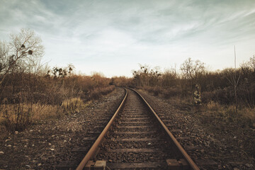 Fototapeta premium Railway in the Countryside - Gleis - Weiche - Verlassener Ort - Urbex / Urbexing - Lost Place - Artwork - Creepy - High quality photo 
