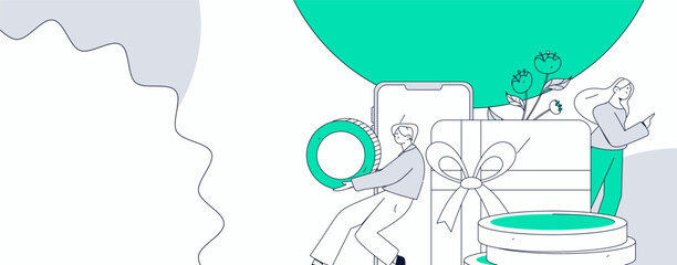 Use red envelopes to attract new customers and promote activity. Flat vector character concept illustration
