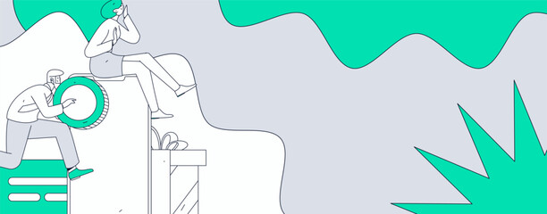 Use red envelopes to attract new customers and promote activity. Flat vector character concept illustration
