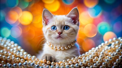 Adorable Holy Burmese Kitten with Diamonds and Pearls - Colorful Background