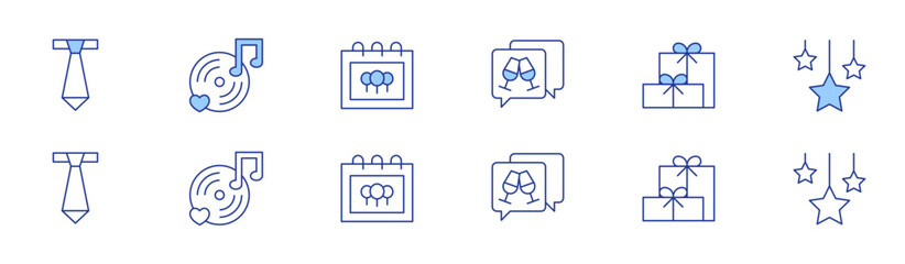 Party icon set in two styles, Duotone and Thin Line style. Editable stroke. tie, music, party, present, stars