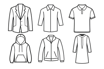 Clothing Line Art Collection - Jacket, Shirt, Polo, Hoodie, Dress, and Coat Outlines