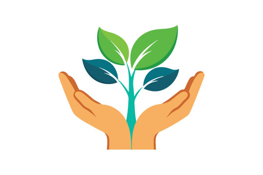 hands holding green plant logo clip art preview