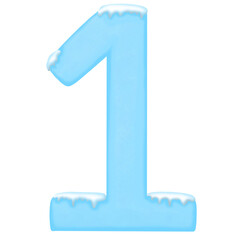 Number one in frosty blue color, adorned with ice and icicles, capturing a cold, winter-inspired design.