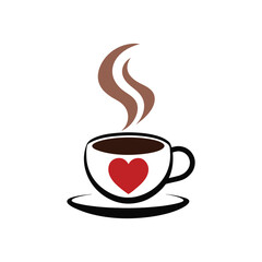 Teal Coffee Cup Illustration with Heart Detail and Steam - Modern Vector Design