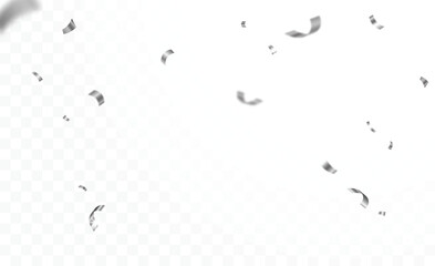 Falling shiny silver confetti and ribbons celebration party design element