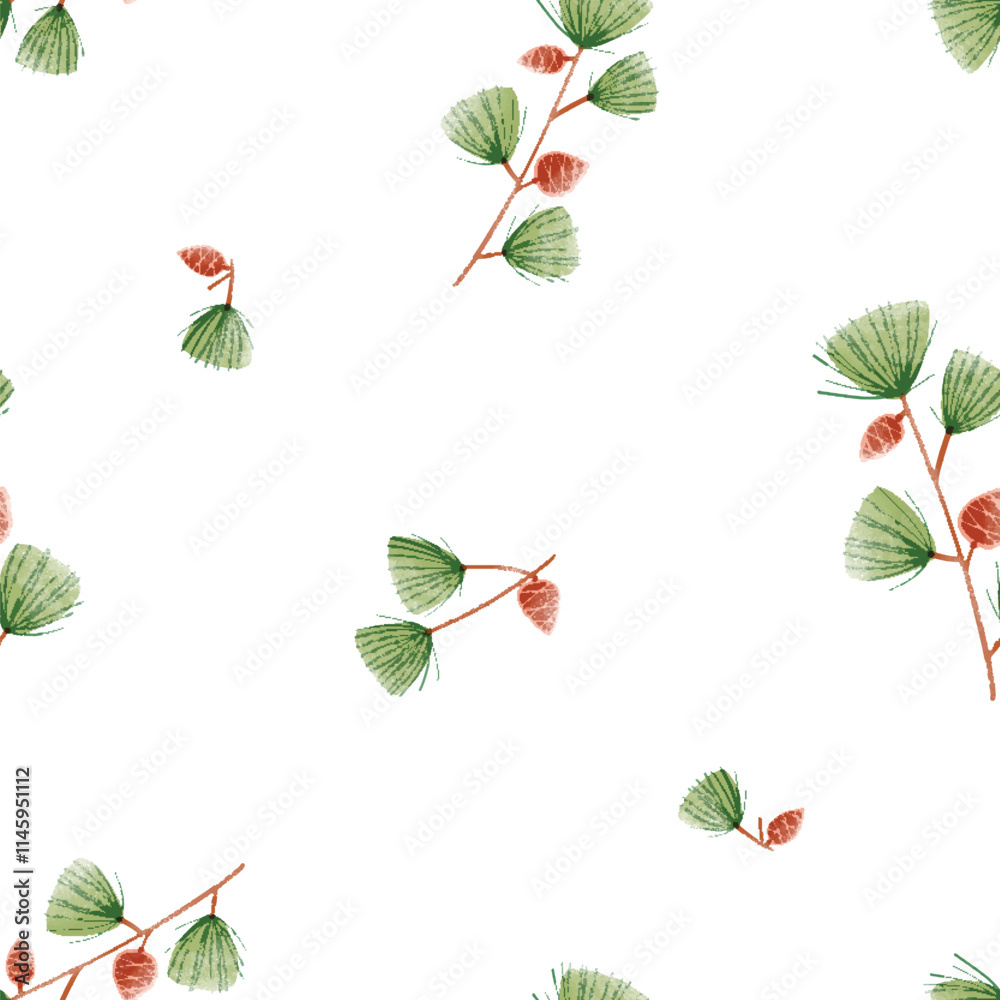 Aufkleber pine branches, seamless pattern. conifer tree sprigs with needles and cones, repeating print. natura