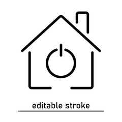Outline Smart home icon. Editable Stroke. icon with power button. Automation control systems. Technology Concept.