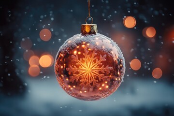 A delicate glass ornament featuring a intricate snowflake design, perfect for winter decorations or gift wrapping
