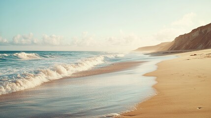 Obraz premium tranquil beach scene with gentle waves washing over golden sand