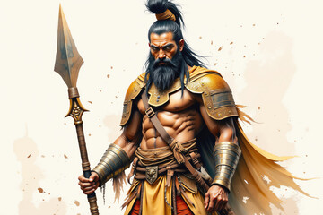 Obraz premium Powerful warrior king holding spear with determined expression