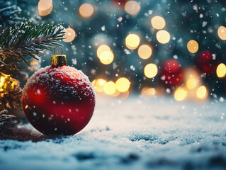 Christmas Ornament on Snowy Ground