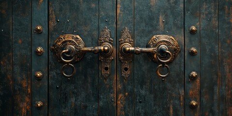 Fototapeta premium A double security door crafted from iron features two distinct locking systems, enhancing safety and protection with its robust design as a reliable double security door solution.