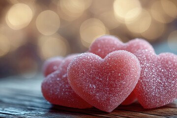 Fototapeta premium Close-up shot of a bunch of colorful candy hearts on a table, perfect for Valentine's Day or romantic decoration
