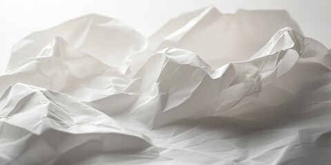 Obraz premium Close up view of crumpled paper featuring a curled edge, beautifully displayed against a white background, highlighting the texture and details of the crumpled paper design.