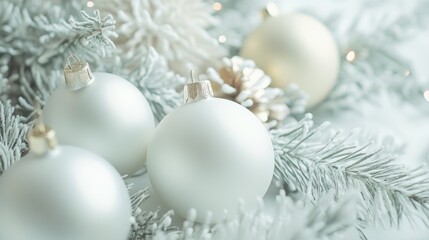 Fototapeta premium A close-up of various ornaments on a tree, suitable for winter and holiday themed designs