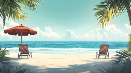 Obraz premium Tranquil Beach Scene with Chairs and Umbrella