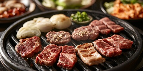 Delicious Korean barbecue, known as Yakiniku, features a variety of grilled meats. Enjoy the rich flavors of Yakiniku, a popular dish that brings people together for a satisfying meal.