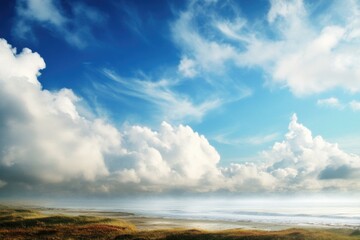 A cow stands alone in a green field, with the ocean visible in the background