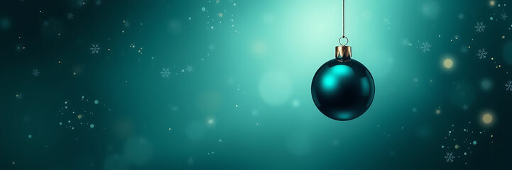 Fototapeta premium Beautiful Christmas Balls Banner with Text Space on Green Abstract Background, Christmas background copy space, green copy space background, abstract background