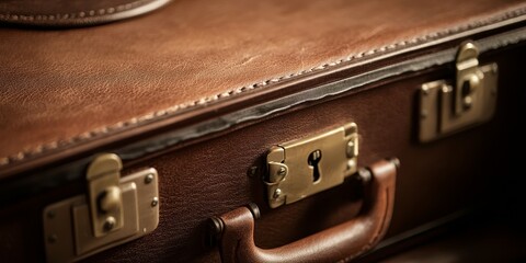 Vintage brown suitcase with an open lock, showcasing its classic design and warm tones, perfect for travel enthusiasts and collectors of vintage luggage. The vintage brown suitcase tells a story.