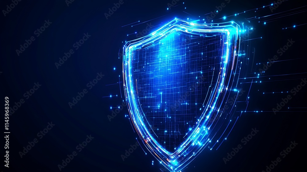 Aufkleber Futuristic Digital Shield with Glowing Lines and Particles Representing Cybersecurity and Protection