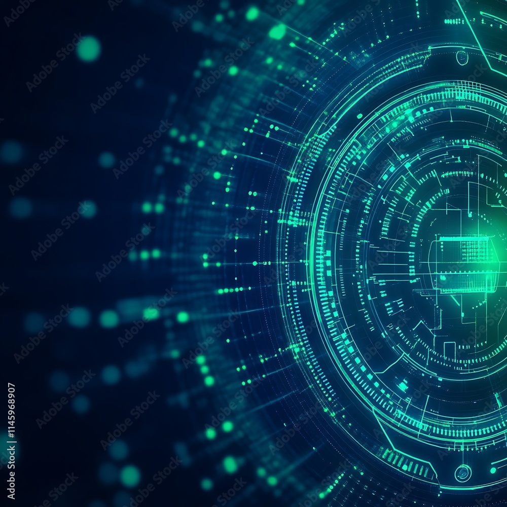 Poster futuristic digital technology abstract background with circuit patterns and glowing lines in blue to