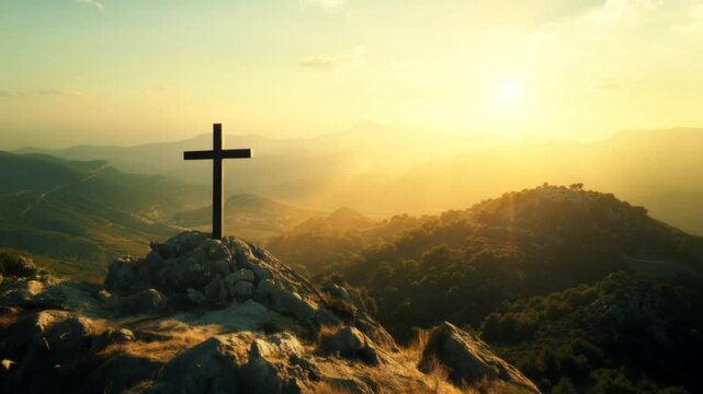 Silhouette of Jesus with Cross over rainbow sunset concept for religion, worship, Christmas, Good Friday, Easter, Jesus he is risen, Thanksgiving prayer and praise, promise