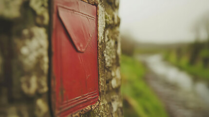 Rustic Red Mailbox on Stone Wall