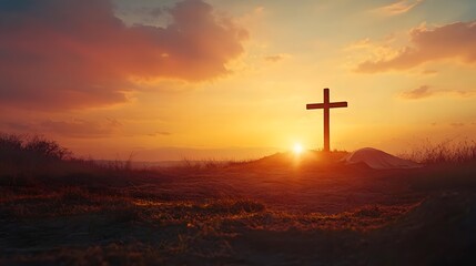 Sunset Silhouette Cross Hilltop Tomb