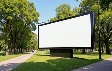 Fototapeta premium Outdoor billboard amid greenery positioned in a peaceful park