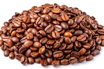 Obraz premium Fresh Coffee Beans On A White Background Captured In High-Quality Images. Coffee. Beans. White. Background. Photos. Images. Drink. Aroma. Roast. Cafe. Organic. Grain.